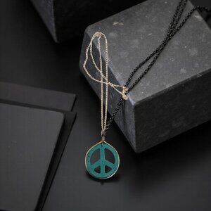 Turquoise Peace sign Necklace w silver chain